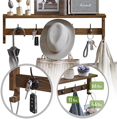 AMBIRD Coat Rack Wall Mount with Shelf, 28.9 Inches Coat Hooks Wall Mounted with 5 Hooks, Wall Hat Hooks for Hanging in Entryway, Living Room, Bathroom, Bedroom (Brown) - Image 6