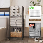3-Tier Freestanding Cabinet Towel Rack Metal Stand, Black - Image 6