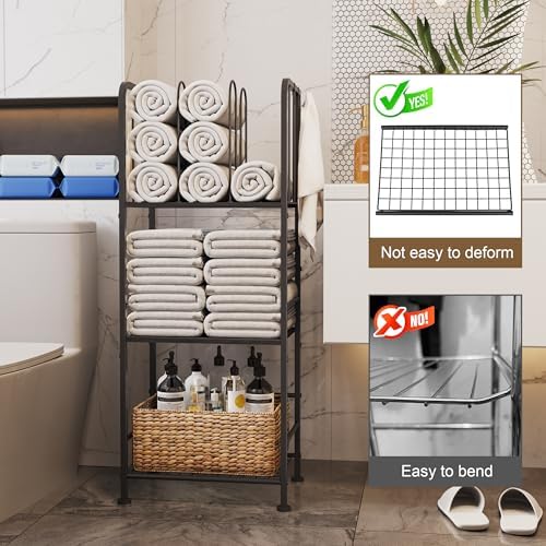 3-Tier Freestanding Cabinet Towel Rack Metal Stand, Black - Image 6