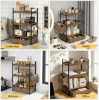 3-Tier Bathroom Counter Organizer with Drawer Basket and Hooks, Wood Bathroom Organizers and Storage for Countertop, Farmhouse Countertop Organizer, Counter Shelf for Vanity, Kitchen,Office - Image 5