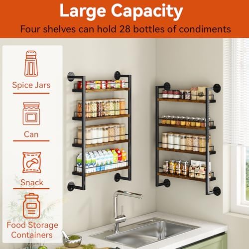 IBUYKE 4 Tier Spice Rack Wall Mount for Kitchen,Brown TLJ016H - Image 3