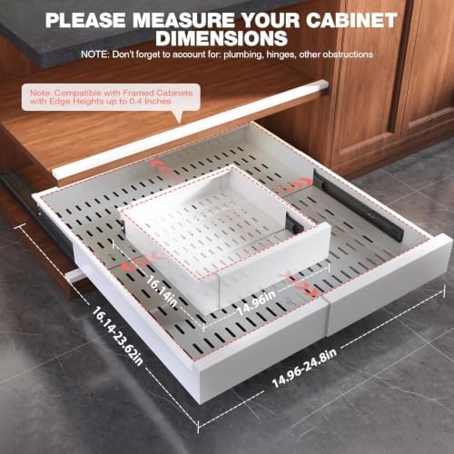 Seinloes 4 Pack Pull Out Cabinet Organizer Expandable Width(15"-25") and Depth(17"-24"),Slide Out Drawers With Raising Pad for Framed Cabinets,No Drill Roll Out Shelves for Kitchen,Bathroom,White - Image 3