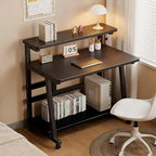 Rolling Computer Desk, 39.4 Inch Small Desks For Small Space, Portable Small Computer Desk with Monitor Stand & 3-Tier Storage, Portable Desk on Wheels for Writing, Home Office, Small Desk for Bedroom - Image 2