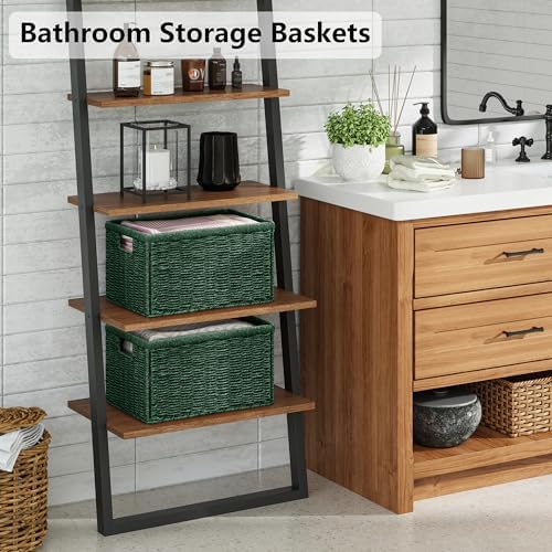 Vagusicc 2 Packs Large Wicker Storage Basket, Closet Storage Baskets Bins for Shelves, Decorative Collapsible Baskets for Organizing Clothes Toy Nursery Bathroom Organizers and Storage, Green - Image 5