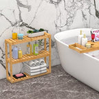 Domax Bathroom Wall Shelf - Over Toilet 3 Tier Storage Rack Adjustable Layer Multifunctional Utility Wall Mounted Towel Shelves Living Room Kitchen (Bamboo-Pack of 2) - Image 3