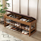 Shoe Rack Bench with Hidden Storage, 2‑Tier Solid Rubberwood Entryway Bench by IUNVR
