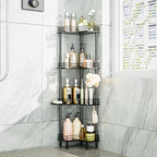 Consumest Corner Shower Caddy Standing - 4-Tier Stainless Steel Shower Organizer with Soap Holder and 4 Hooks, Large Capacity Corner Shelf Stand for Bathroom, Rest Room, Black by Consumest