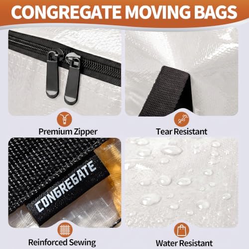 CONGREGATE Extra Large Heavy Duty Moving Bags 8‑Pack Semi‑Transparent, Storage Bags with Zipper & Handles, Waterproof Tote Bags for Clothes Packing Moving Dorm Home Closet Quilt Clothing Storage - Image 4