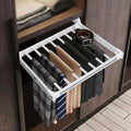 11 Arms Slide Out Pants Rack Closet Pants Hanger Bar Pull Out Trousers Rack Tie Belts Scarf Racks, Top Mounted Wardrobe Clothes Organizers Rail Pull Out Closet Storage Rod-Silver White by kunghei