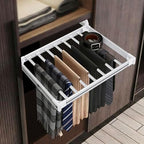 11 Arms Slide Out Pants Rack Closet Pants Hanger Bar Pull Out Trousers Rack Tie Belts Scarf Racks, Top Mounted Wardrobe Clothes Organizers Rail Pull Out Closet Storage Rod-Silver White by kunghei