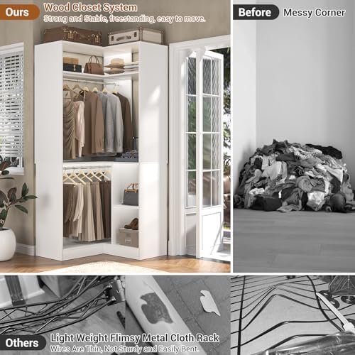 Aheaplus Corner Closet System with Shelves, L Shaped Walk-in Closets, White - Image 4