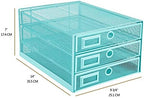 Annova Desk Organizer Wire Mesh 3 Tier Sliding Drawers Paper Sorter/Multifunctional/Premium Solid Construction for Letters, Documents, Mail, Files, Paper, Kids' Art Supplies (Turquoise) - Image 2