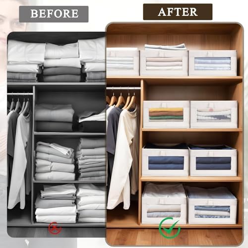 10 Pack Linen Closet Organizers And Storage, Closet Storage Bins for Closet Organization, Linen Closet Baskets Foldable Closet Organizer Bins with Clear Window For Organizing Clothing, Jeans - Image 2