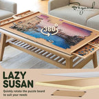 1500 Piece Wooden Jigsaw Puzzle Board - 6 Drawers, Preassembled Rotating Puzzle Table | 35” X 28” Jigsaw Puzzle Board | Puzzle Cover Included - Portable Tables for Adults and Kids - Image 3