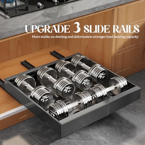 Seinloes 6 Pack Expandable Pull Out Cabinet Organizer 21"Deep With Raising Pad for Framed Cabinets,Upgrade 3 Slide Rails Slide Out Drawers,No Drill Roll Out Shelves,Adjustable Width 12.1"-20.4" Black - Image 5