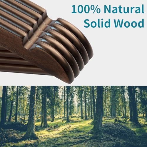 ABHENG 30 Pack Wooden Coat Hangers, 360° Swivel Hook, Suit Hangers with Anti-Slip Notches, for Jackets, Shirts, Dress, Dark Walnut, UAWY0530H - Image 3