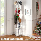Coat Rack Freestanding with Umbrella Stand with 12 Hooks Metal Coat Tree Coat and Hat Hanger Jacket Entryway Coat Rack (White) - Image 2