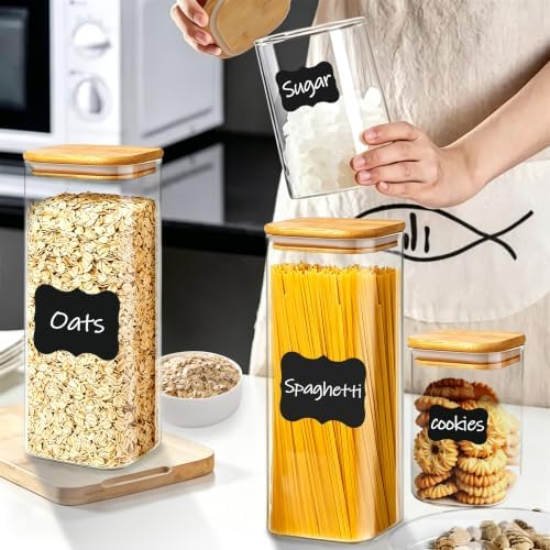 Glass Pantry Storage Containers,4 Pack(1.2Qt/2.2Qt) - Square - Image 3