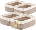 MiniArk Small Storage Baskets for Organizing | Closet Organizer Bins | Shelf Toy Basket | Woven Rope Baskets | Cube Decorative Box | Shallow Basket | 13x8.5x5.1” | 4 Packs White Brown by MiniArkStorageBasketsHome