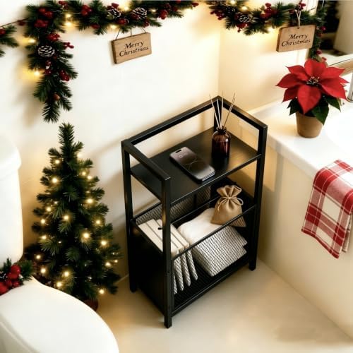 Toilet Paper Holder Stand Black, Freestanding Toilet Paper Holder, Toilet Paper Holder Standing for Bathroom Tissue Holder Roll Holder, Magazines, Wipes - Image 6
