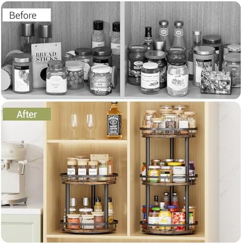 LAMU 12'' Wood Lazy Susan Spice Rack Organizer, 3 Tier Spice Organization for Cabinet, Countertop, Kitchen, Table Top, Pantry, Condiment and Seasoning Rack Organizer - Image 6