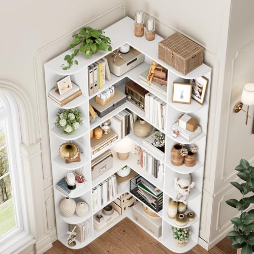 FOTOSOK 72" Tall Corner Bookshelf, 6-Tier Bookshelf and Bookcase, White - Image 4