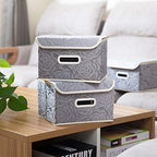 PRANDOM Stackable Storage Boxes with Lids [5-Pack] Fabric Decorative Storage Bins Cubes Organizer Containers Baskets with Cover Handles Divider for Bedroom Closet Living Room Grey 9.8x7.9x6.7 Inch - Image 2
