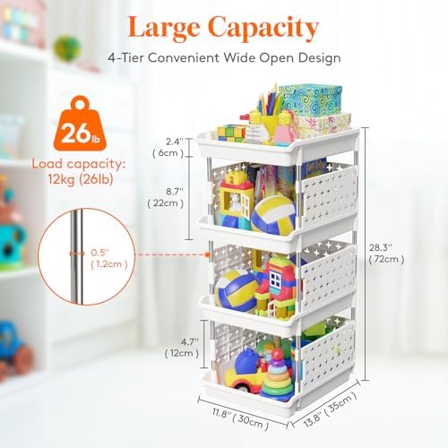 Lifewit 4 Tier Plastic Stackable Storage Baskets for Clothes 2 Pack, White - Image 3