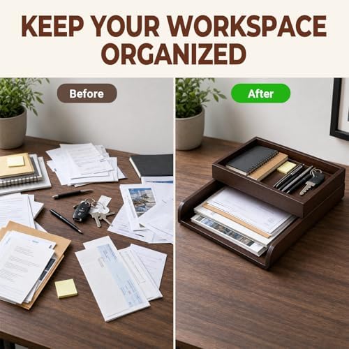 Wood 2-Tier Letter Tray, Stackable Detachable Paper Tray Desk Organizer - Image 5