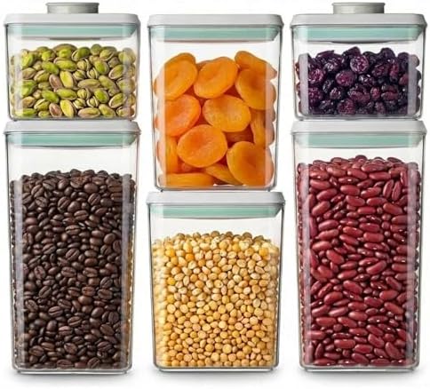 Pop Airtight Food Storage Containers Set with Lids, 6 Pcs Stackable One Button Opening Food Containers Kitchen Pantry Organization and Storage, BPA Free Stackable Cereal Container (0.5, 1.2, 1.8qt)*2 by Melovom
