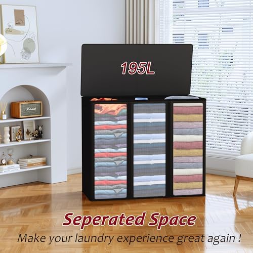 195L Laundry Hamper 3 Section,Large Laundry Hamper with Lid,Dirty Clothes Hamper with 3 Inner Bags,Collapsible Laundry Basket Organizer for Laundry Room,Bedroom,Laundry Sorter Hamper 3 Compartment - Image 4