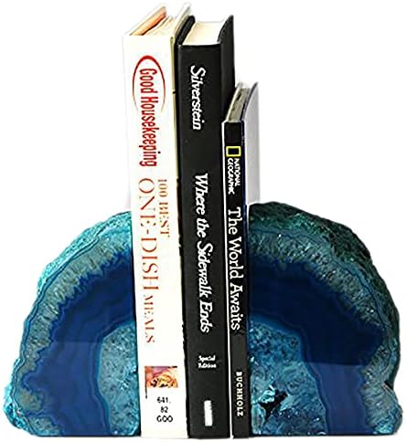 Teal Agate Bookends Heavy Duty Geode Stone Book End Holders Decorative - Image 4