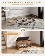 Shoe Rack Bench with Hidden Storage, 2‑Tier Solid Rubberwood Entryway Bench - Image 4