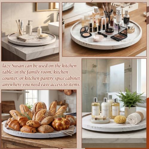 2 Pcs 20'' Wood Lazy Susan for Countertop Acacia Large Turntable Rotating Serving Tray for Table Top Non Skid Kitchen Tray Revolving Condiment Spice Rack Table Organization Storage, White - Image 4