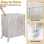 WOWLIVE Rolling Laundry Basket Wheels, Handwoven Laundry Hamper with Lid - Image 6