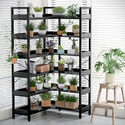 KOUSEI 6 Tier Bookshelf, L Shaped Corner Bookcase, 69 Inch, Black - Image 5