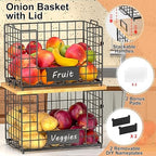 2-Pack Stackable Wire Baskets with 2 Pads & Bamboo Top, Pantry Organizer - Image 4