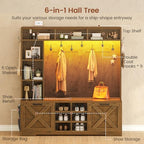Itaar Hall Tree with Bench and Shoe Storage, 59.1" Farmhouse Entryway Bench with Coat Rack, Shoe Cabinet with Flip Drawers, 12 Shelves, 9 Coat Hooks, Storage Bag, Led Lights, Rustic Brown - Image 3