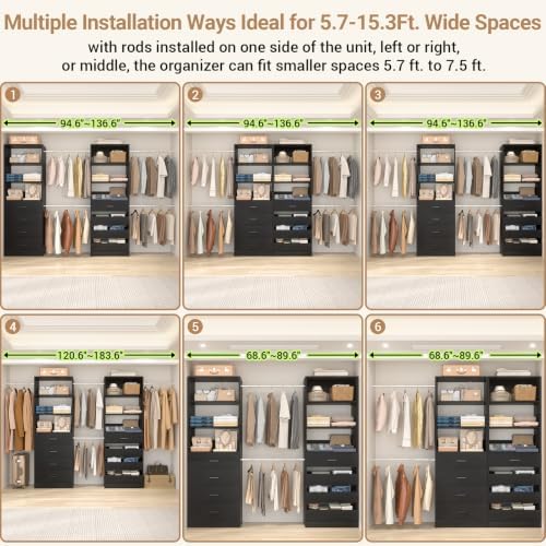 Aheaplus Closet System, 6-15Ft Custom Wood Closet Organizer with 8 Drawers - Image 2