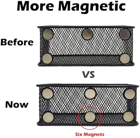 EASEPRES Magnetic Pencil Holder Set of 6 - Black Wire Mesh Storage Baskets Organizer with Strong Magnets - Perfect for Whiteboard, Refrigerator and Locker Accessories - Image 3