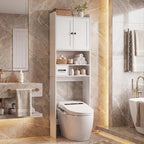 Over the Toilet Storage Cabinet, Tall Slim Bathroom Organizer with Doors, Adjustable Shelves & Built-in Toilet Paper Holder, Space-Saving Above Toilet Cabinet for Small Bathrooms(White) - Image 5