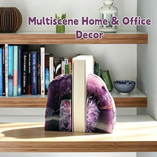 Decorative Agate Bookends 2-3 lbs Dyed Purple Natural Crystal Geode Book Ends for Home Decor Housewarming Gift 1 Pair - Image 6