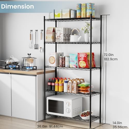 Whitmor 5-Wire Shelving Unit, Metal Storage Shelves, Durable Heavy Duty Shelf, Easy Assembly for Pantry, Kitchen, Garage, Plant 36"L x 14"W x 72"H - Image 3