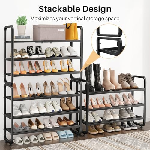 Expandable Metal Shoe Rack for Closet, Entryway & Garage, 3-Tier, Black - Image 6