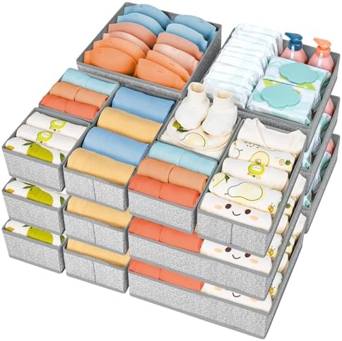DIMJ Drawer Organizer Clothes 15 Pack - Foldable Baby Organizers and Storage & Dresser Organizer for Bedroom, Closet - Nursery Organization Dresser Dividers for underwear Sock Bra Belt Tie, Gray by DiMJ