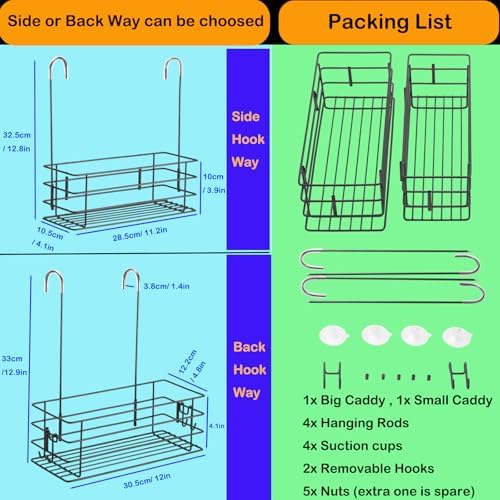 1-Tier Shower Caddy Hanging Shower Rack with Hooks Over Door 2PK - Image 6