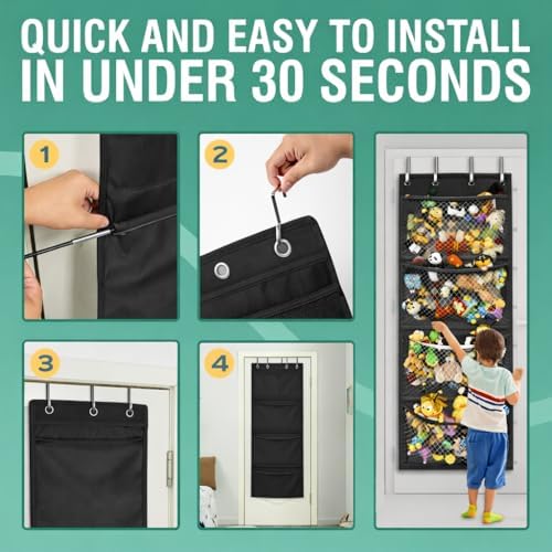 Honeyera The Original Stuffed Animal Storage (Patented) - Over Door Organizer for Stuffies, Toy Plush/Hammock Baby Hanging Storage Net Big Girls Toddler Large Bag Animals (Black) - Image 2