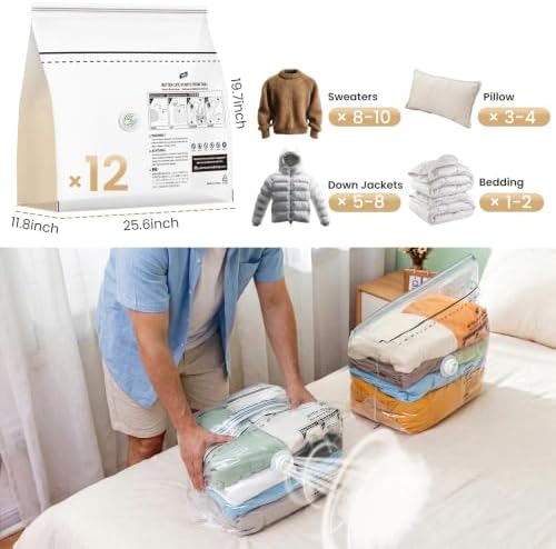 TAILI 12 Pack Cube Vacuum Storage Bags, Medium Size (25x19x11 inch), Clear - Image 2
