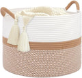 Laundry Basket,Laundry Hamper,20''x13''Woven Cotton Rope Blanket Basket in Living Room;Toy storage;Nursery hamper,Pillows,Girls Kids Baby Toy chest,Baskets for storage,Decor (White/Brown) by Hobasket