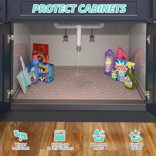 SIKADEER Waterproof Under Sink Mat 22" x 22" Silicone Mat Cabinet Protector - Image 4